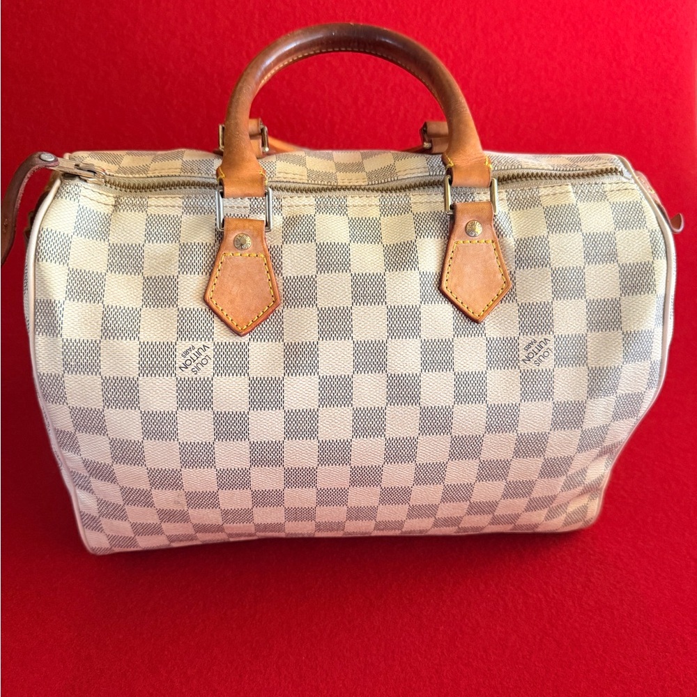 Louis Vuitton Damier Azur Canvas Satchel with Vachetta Leather Handles - Picture 9 of 14